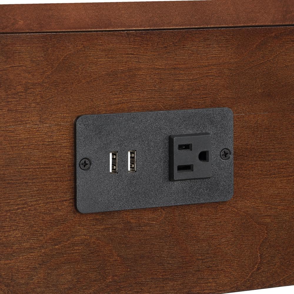 Espresso Wood End Table with Charging Station and Storage