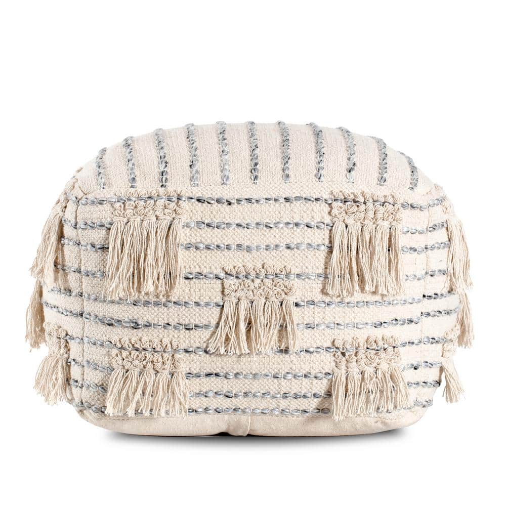 24 in. x 24 in. x 17 in. Graduation Day Beige and Gray Pouf
