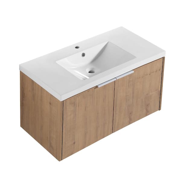 JimsMaison 36 in. W x 18 in. D x 20 in. H Bath Vanity Set in Imitative Oak with Vanity Top in White with White Basin