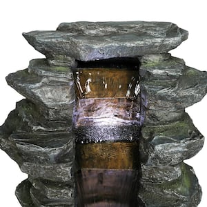 31 in. Tall Outdoor 5-Tier Water Fountain with LED Lights