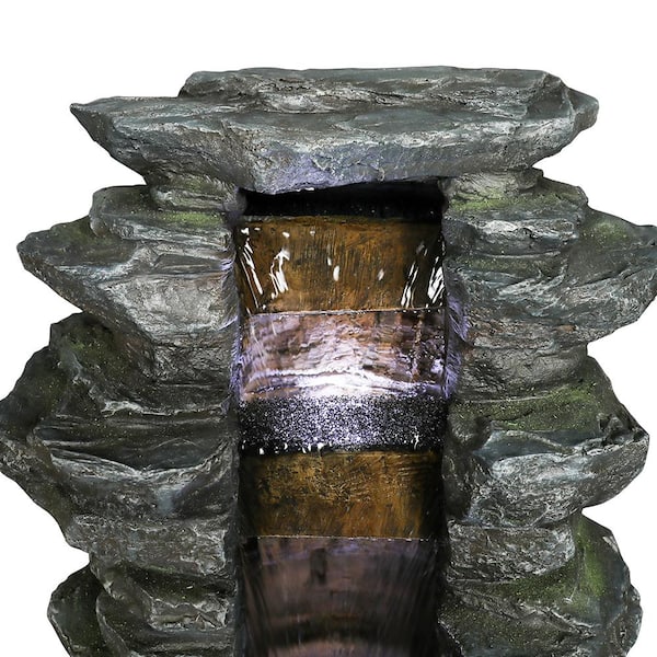 Unbranded 31 in. Tall Outdoor 5-Tier Water Fountain with LED Lights