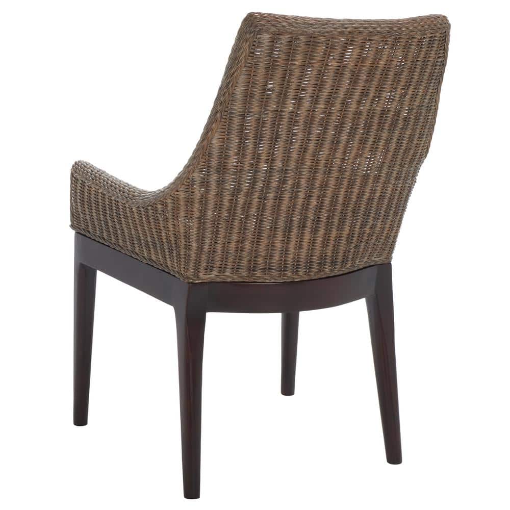 Zen Coastal Cream Woven Accent Chair with Mahogany Legs