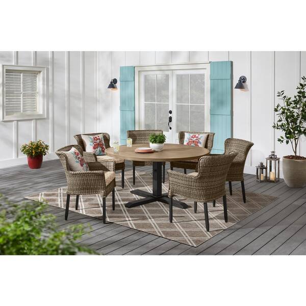 Hampton Bay Devenwood 7 Piece Wicker Outdoor Dining Set with