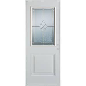32 in. x 80 in. Geometric Zinc 1/2 Lite 1-Panel Painted White Left-Hand Inswing Steel Prehung Front Door