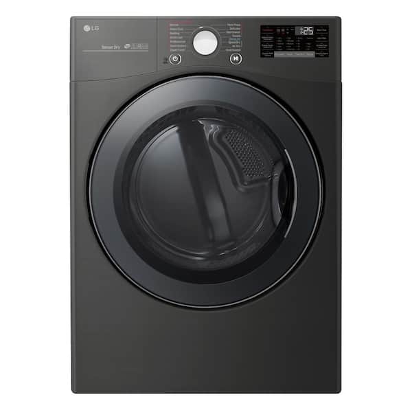LG 7.4 cu. ft Large Smart Stackable Front Load Electric Dryer w/ TurboSteam, Sensor Dry, Pedestal Compatible in Black Steel