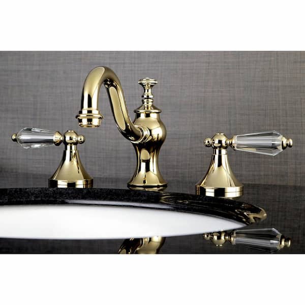 Crystal Lever 8 in. Widespread 2-Handle High-Arc Bathroom Faucet in Polished Brass
