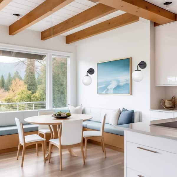 5.91 in. 1-Light Matte Black Modern Globe Wall Sconce with Frosted Opal Glass Shade for Hallways and Living Rooms