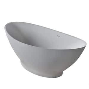 Ember Stone 6.1 ft. Artificial Stone Center Drain Oval Bathtub in White