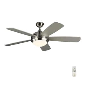 Discus Smart 52 in. Modern Integrated LED Indoor Brushed Steel Ceiling Fan with Silver Blades, Light Kit and Remote