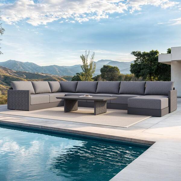 9 Pieces Patio Conversation Sets with Ottoman All Weather Outdoor Couch Sectional Set with Cushion Gray