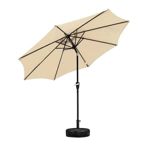 9 ft. Aluminum Market Crank and Tilt Patio Umbrella in Beige with Base