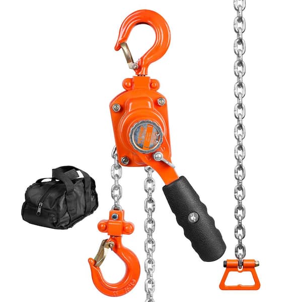 VEVOR 1/4 Ton 550 lbs. Manual Lever Chain Hoist 5 ft. Long Chain Hoist with 360° Rotation Hook and Double-Pawl Brake