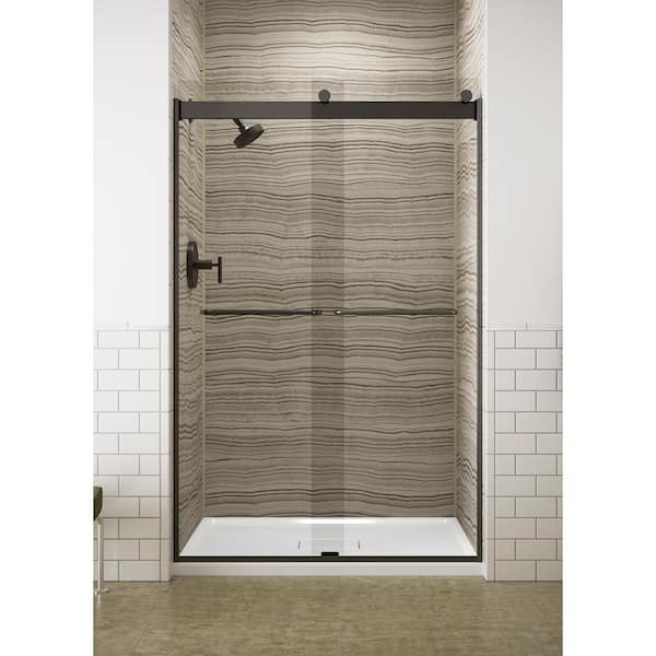 KOHLER Levity 44-48 in.W x 74 in. H Semi-Frameless Sliding Shower Door in Anodized Dark Bronze with Towel Bar KOHLER Levity 44-48 in.W x 74 in. H Semi-Frameless Sliding Shower Door in Anodized Dark Bronze with Towel Bar
