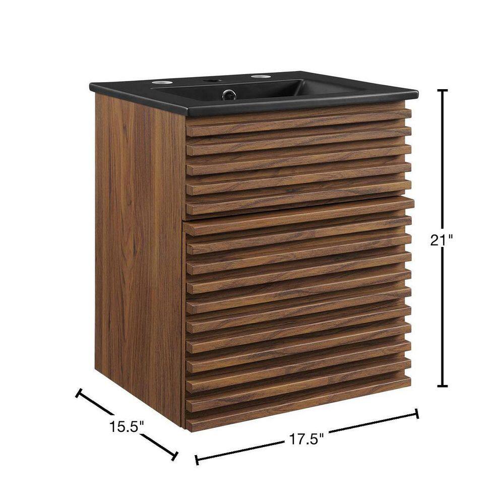 Render 18" Walnut Black Wall-Mount Bathroom Vanity with Ceramic Sink