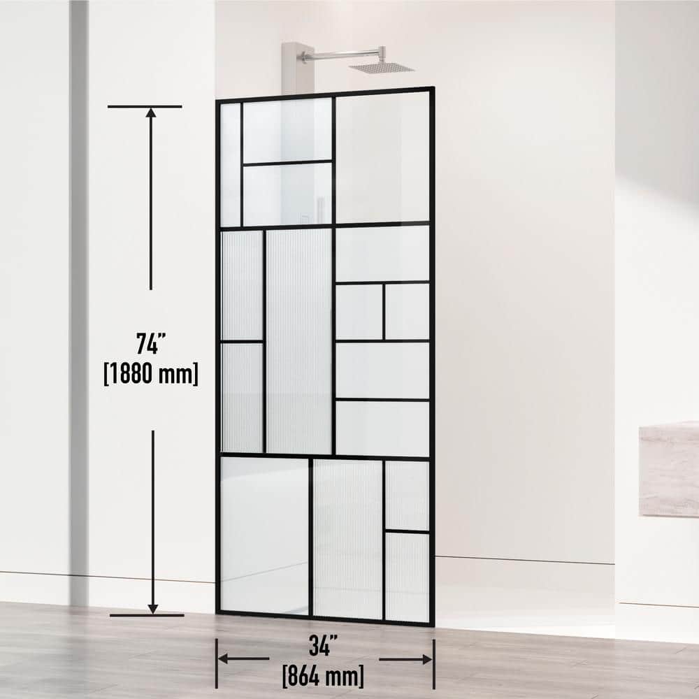 Meridian Matte Black Framed Shower Screen with Mixed Glass