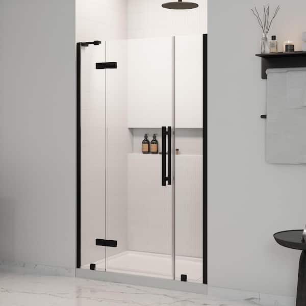 OVE Decors Tampa 48 in. W x 32 in. L x 72.01 in. H Alcove Shower Kit with Pivot Frameless Door in Black and Shower Pan