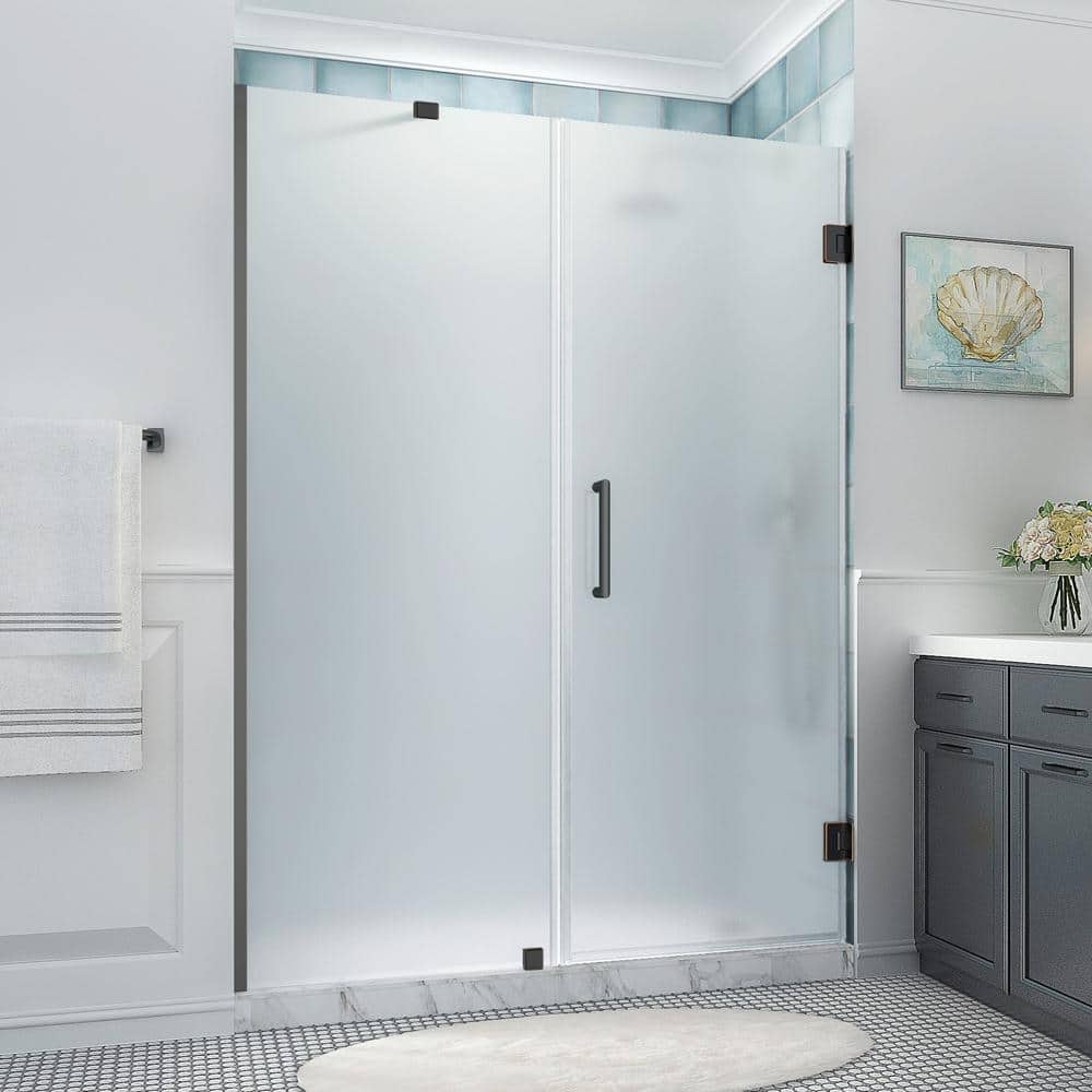 Belmore XL Frameless Hinged Shower Door with Frosted Glass and Oil Rubbed Bronze Finish