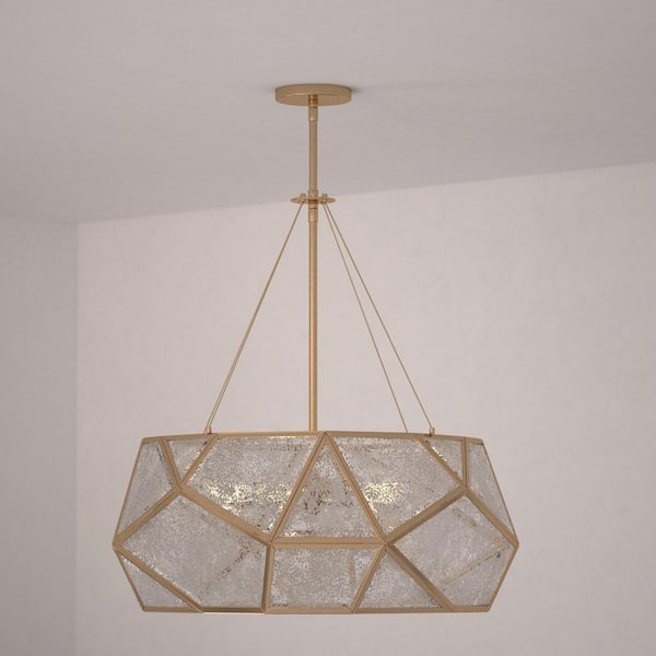 Euclid 5-Light Brass Mid-Century Modern Pendant Light Mercury Glass