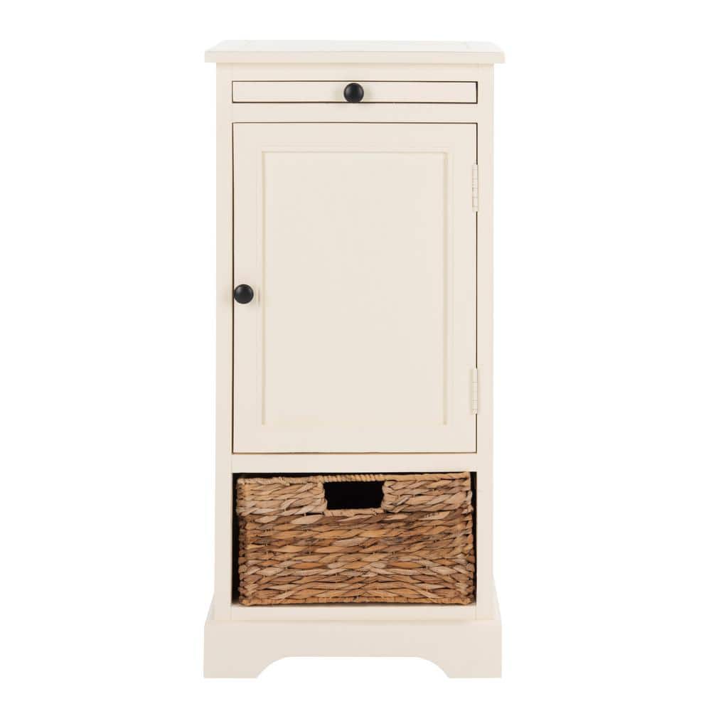 Distressed Cream Pine Wood Tall Accent Cabinet