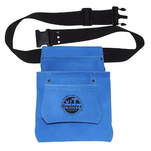 3-Pocket Nail and Tool Pouch with Blue Suede Leather Belt