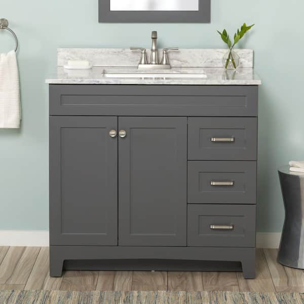 Home Decorators Collection Thornbriar 37 in. W x 22 in. D x 38 in. H Single Sink  Bath Vanity in Cement with Winter Mist Stone Composite Top