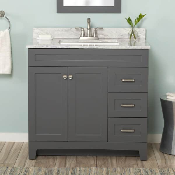 Thornbriar 37 in. Single Sink Cement Bath Vanity with Winter Mist Cultured Marble Top (Assembled)