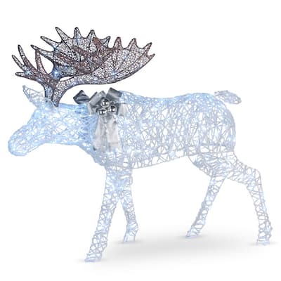 50 in. Moose with Glitter and 200 Cool White Twinkling LED Lights