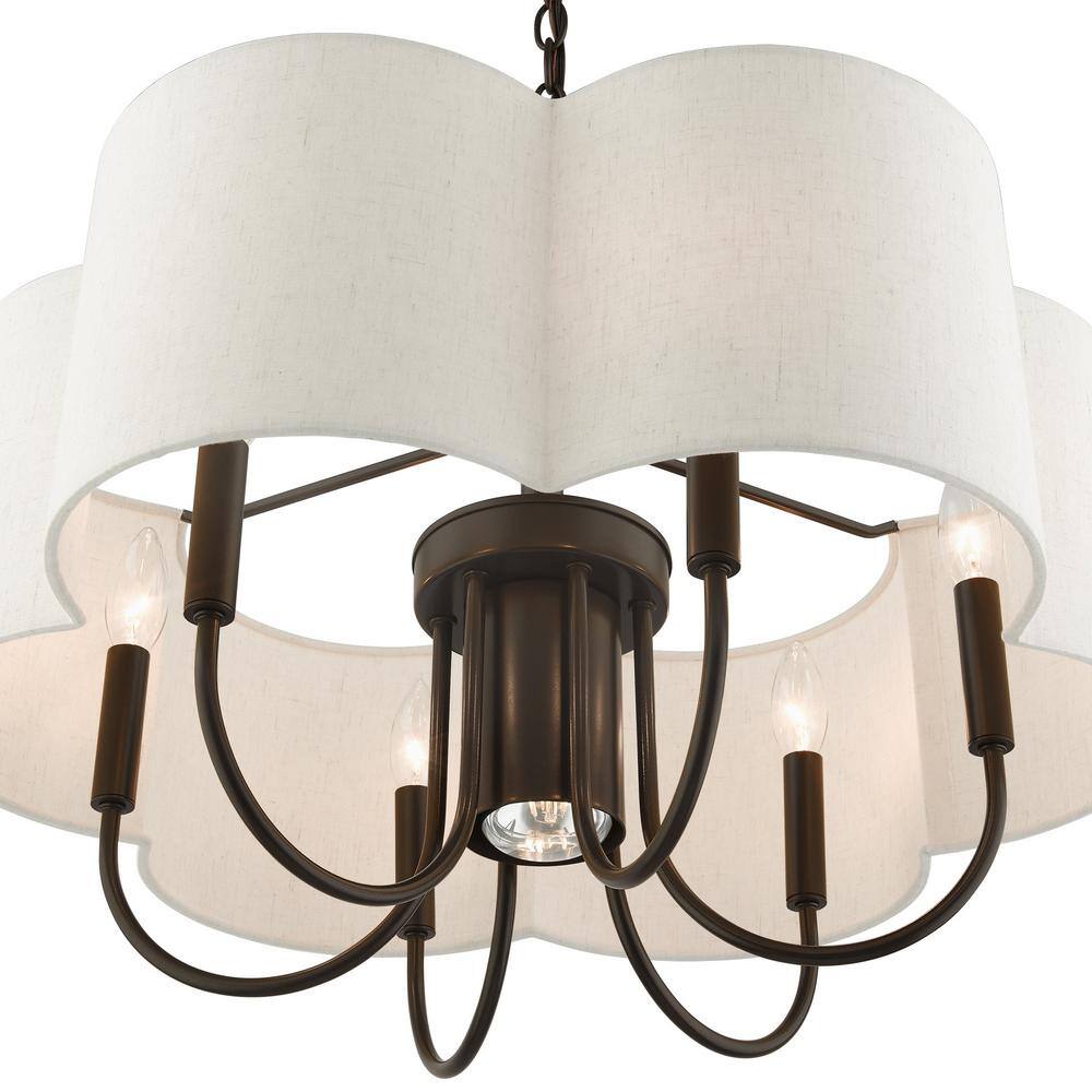 Elegant Solstice English Bronze 7-Light Chandelier with Oatmeal Shade