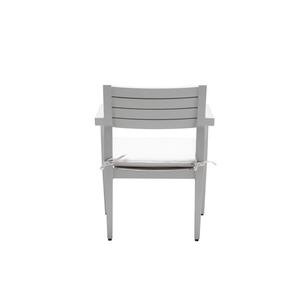 4-Piece Aluminum Outdoor Stationary Dining Chairs with White Cushions and Tapered Feet