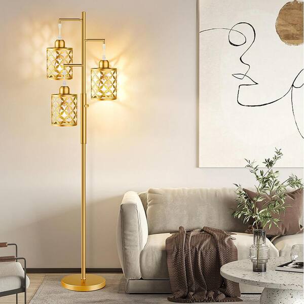 72 in. Gold 3-Light Dimmable Tree Floor Lamp with 3 Bulbs Included