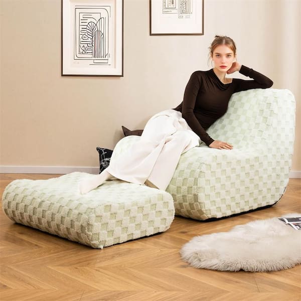 Green Polyester Medium (30-45 in.) Bean Bag Chair with Ottoman High Elasticity Sponge Non-slip Bottom & Velvet Cover