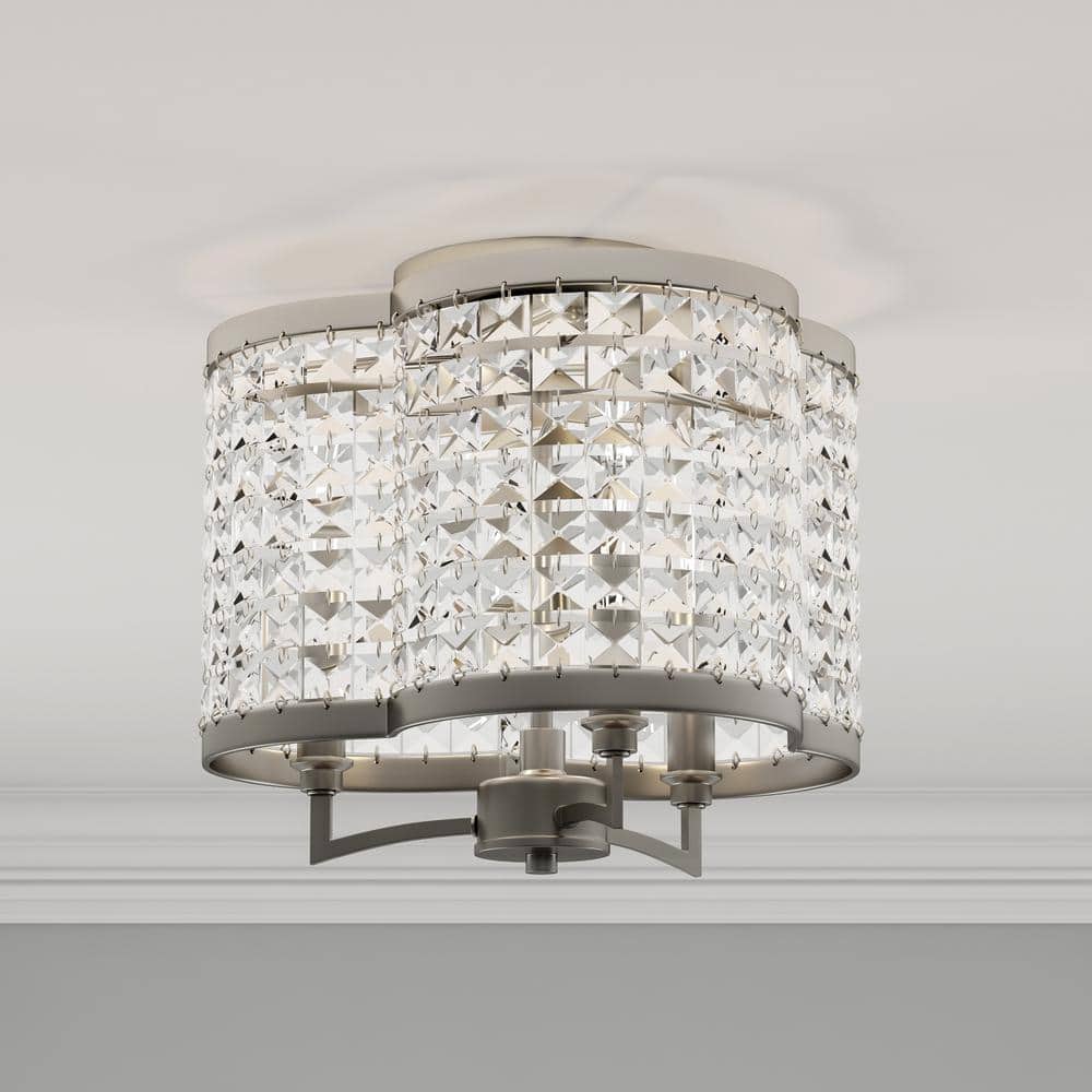 Grammercy Brushed Nickel 3-Light Crystal Drum Flush Mount