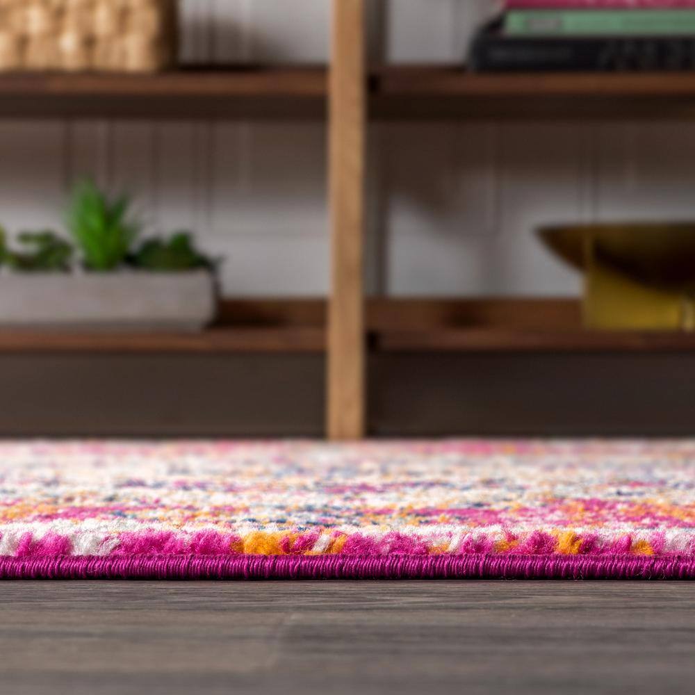 Bohemian Flair Pink and Cream Synthetic Medallion Area Rug