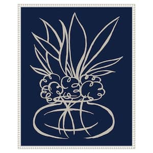 "Line Leaves In Vase On Navy II" by Elizabeth Medley 1-Piece Floater Frame Giclee Home Canvas Art Print 28 in. x 23 in.