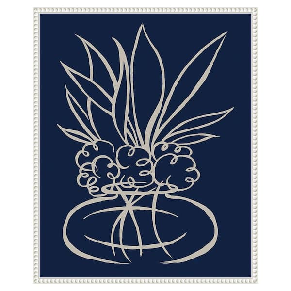 Amanti Art "Line Leaves In Vase On Navy II" by Elizabeth Medley 1-Piece Floater Frame Giclee Home Canvas Art Print 28 in. x 23 in.