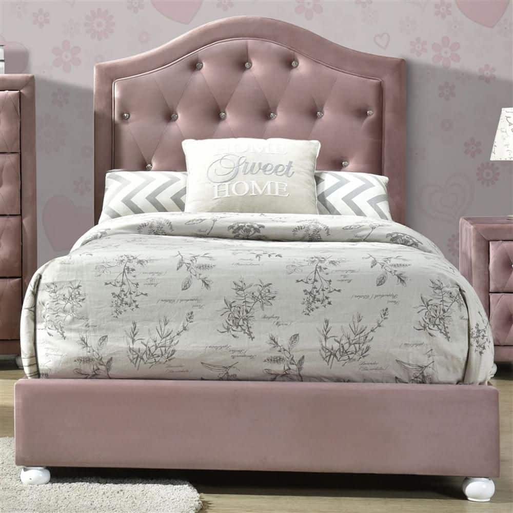 Reggie Pink Twin Upholstered Platform Bed with Storage