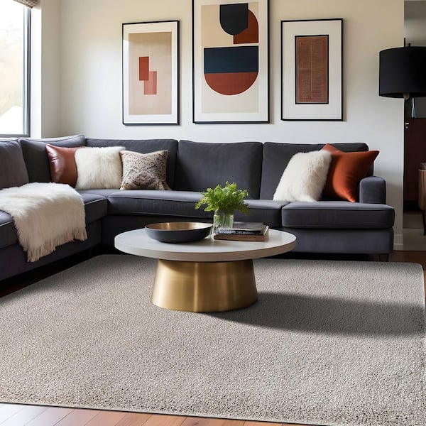 Silky Gray 3 ft. x 5 ft. Solid Plus Thick Pile Non Slip Easy Clean Non Shedding Modern Indoor Area Rug