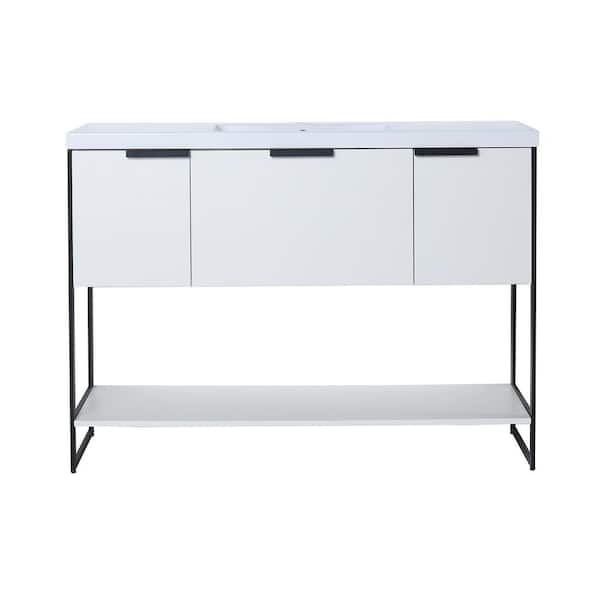 Maincraft Free-Standing 47.2 in. W x 18.1 in. D x 34.3 in. H Bath Vanity in White with White Solid Surface Top with White Basin