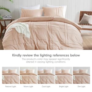 Porter 3-Piece Blush Microfiber King Soft Washed Pleated Duvet Cover Set