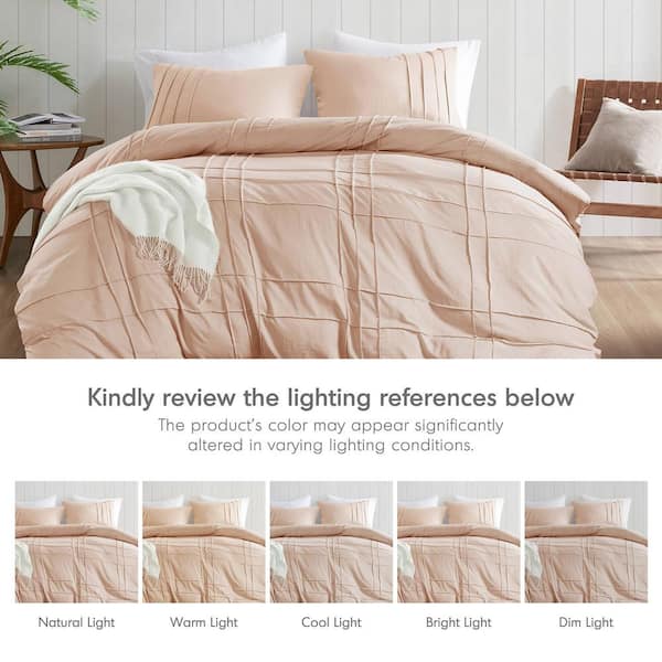 Porter 3-Piece Blush Microfiber King Soft Washed Pleated Duvet Cover Set