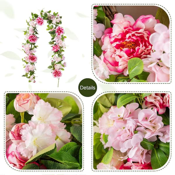Glitzhome 6 ft. Pink Hydrangea, Artificial Peony and Cherry