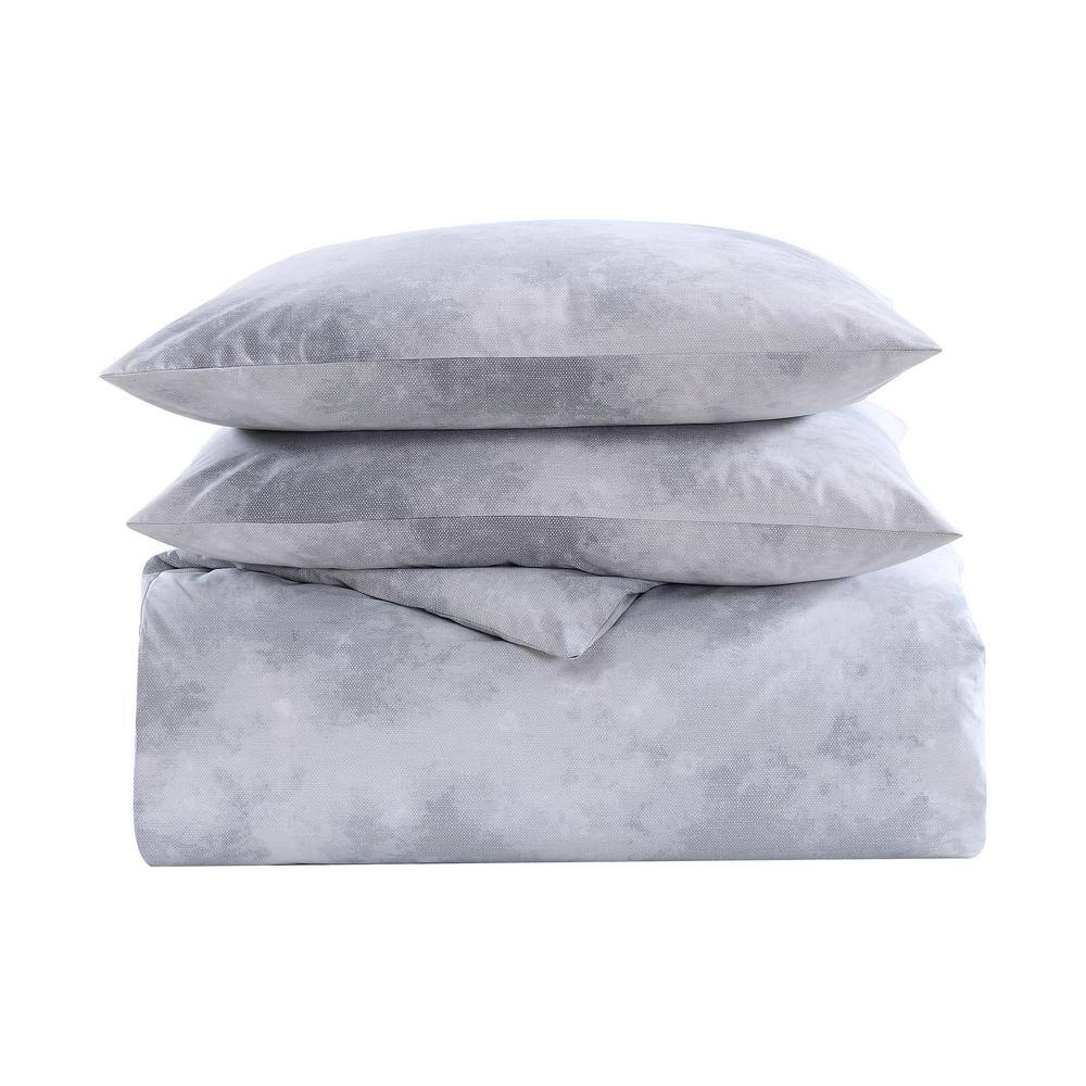 Gray and White Cotton Twin Duvet Cover Set