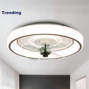 19 in. Integrated LED Indoor White Smart App Remote Control Low Profile Ceiling Fan with Light, Flush Mount Ceiling Fan