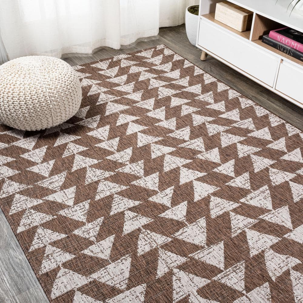 Moroccan-Inspired Mid-Century Modern Geometric Rug in Brown/Beige
