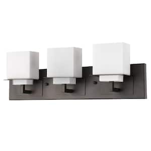 Rampart 22 in. 3-Light Oil-Rubbed Bronze Vanity Light with Etched Glass Shades