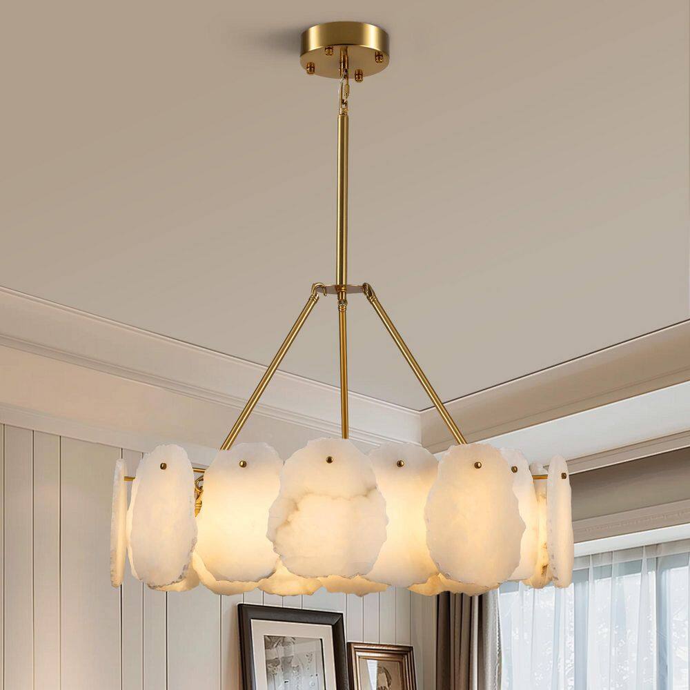 24.4 in. 1-Light Dimmable Integrated LED White Alabaster Chandelier, Circle Luxury Marble Kitchen Island Chandelier price history on PriceWatchPro