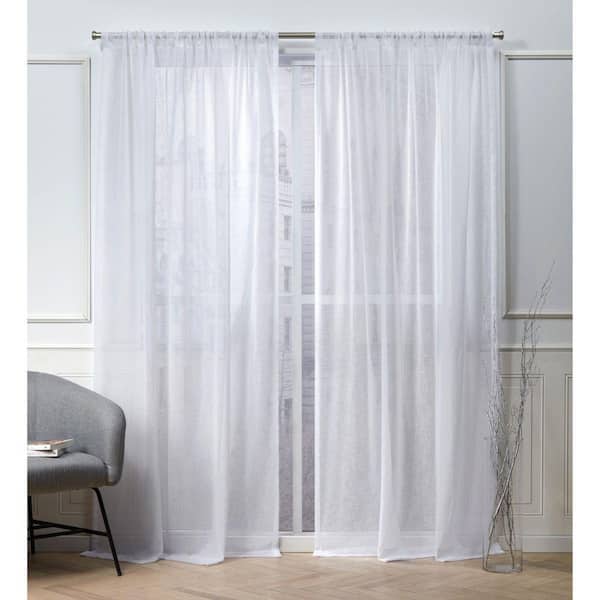 NICOLE MILLER NEW YORK Belfry White Solid Sheer Rod Pocket Curtain, 50 in. W x 96 in. L (Set of 2)