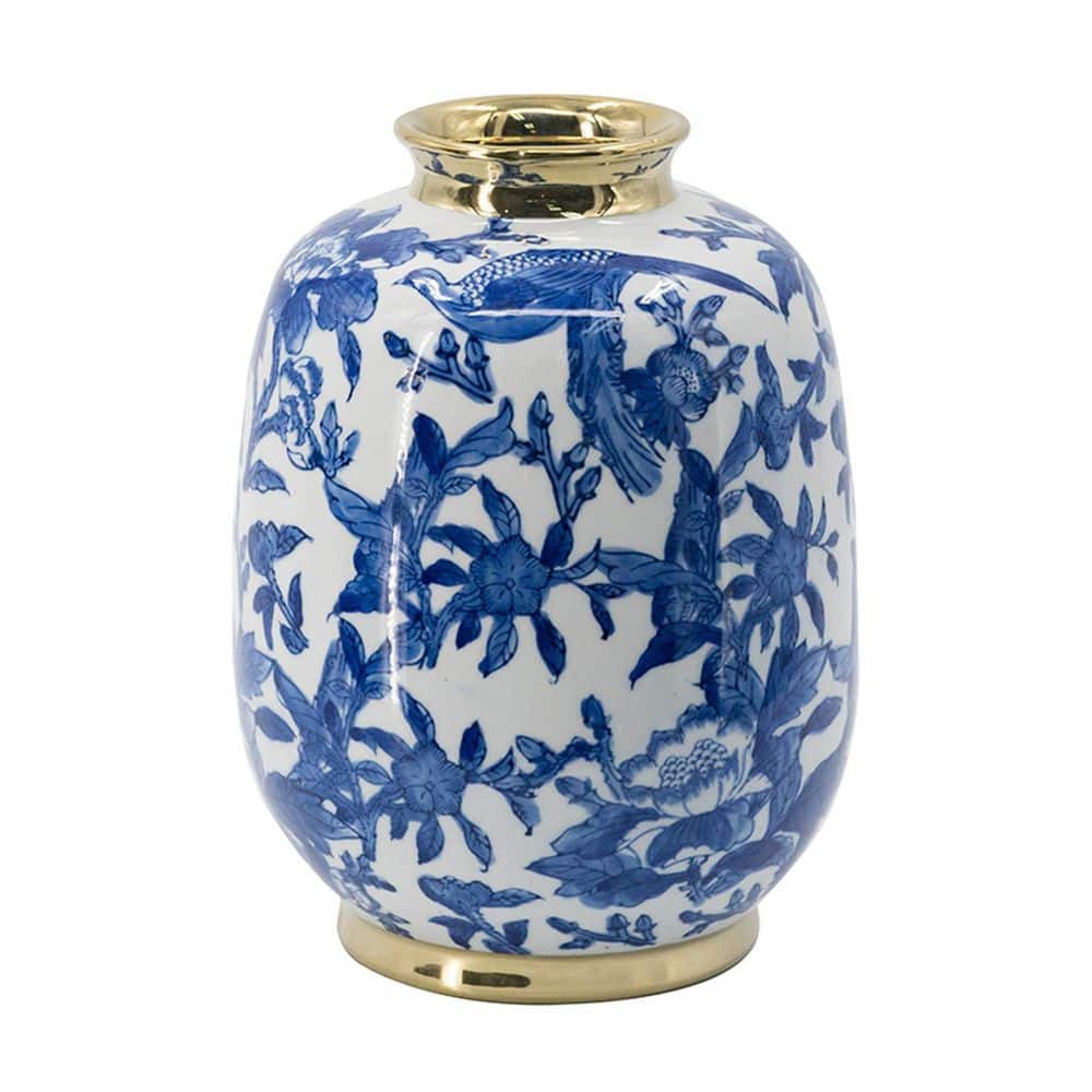 11 in. Blue White And Gold Chinoiserie Floral Porcelain Table Vase price history on PriceWatchPro