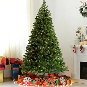 7.5 ft. Green Pre-Lit 400 Pre-Strung LED Lights Artificial Christmas Tree with Foldable Stand