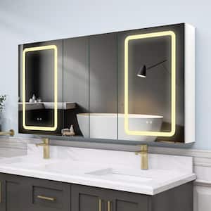 60 in. W x 30 in. H Defogging Rectangular White Aluminum Surface Mount Bathroom Lighted Medicine Cabinet with Mirror